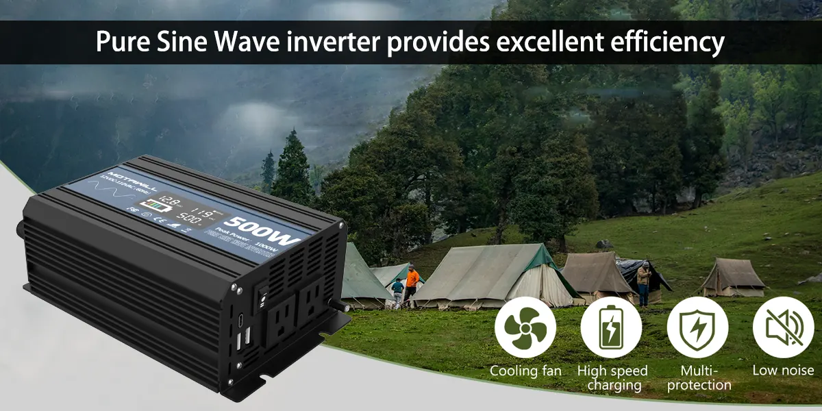 Pure Sine Wave inverter provides excellent efficiency